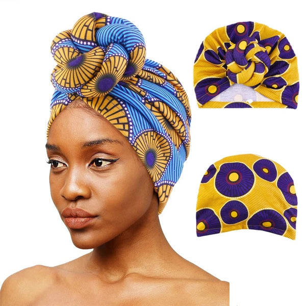 African Print Women Large Flower Stretch Turban Hat Headwrap Bonnet