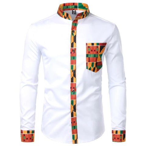 Dashiki African Mens Shirt Patchwork Pocket