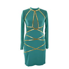 Sexy Clubwear Women Bandage Bodycon Mesh Stitching See-through Long Sleeve Dress Vestidos