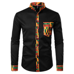 Dashiki African Mens Shirt Patchwork Pocket