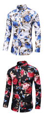 Men Slim Floral Print Long Sleeve Shirts