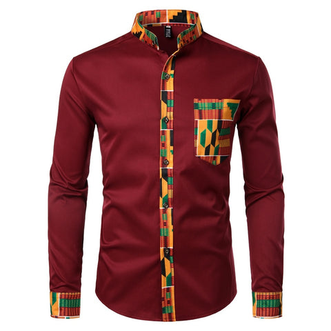 Dashiki African Mens Shirt Patchwork Pocket