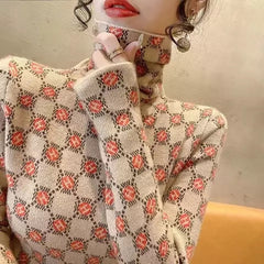 Female Vintage Turtleneck Jumpers Tops