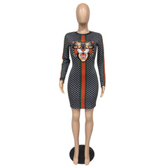 Long Sleeve Geometry Printed Bandage Dresses