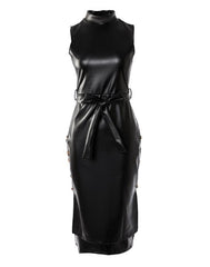 Sleeveless Bodycon Midi Night Out Dress with Belt