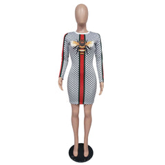 Long Sleeve Geometry Printed Bandage Dresses