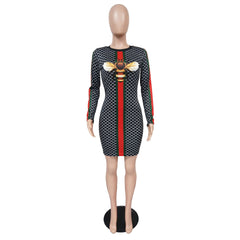 Long Sleeve Geometry Printed Bandage Dresses